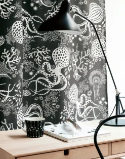 Aquatic Cotton Fabric, Black / White