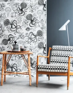 Aquatic Cotton Fabric, White / Black