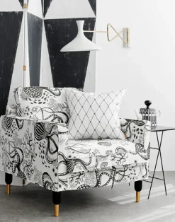 Aquatic Cotton Fabric, White / Black