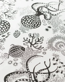 Aquatic Cotton Fabric, White / Black
