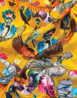 Arrivee des Oiseaux Fabric, Mustard