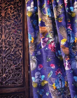 Arrivee des Oiseaux Fabric, Cobalt - Cotton Velvet Fabric