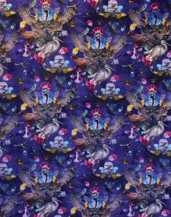 Arrivee des Oiseaux Fabric, Cobalt - Cotton Velvet Fabric