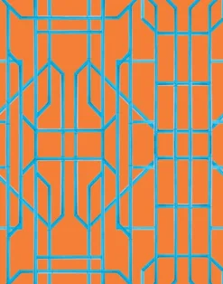 Bamboo Candy, Blue on Orange