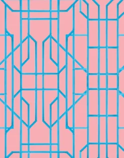 Bamboo Candy, Blue on Pink