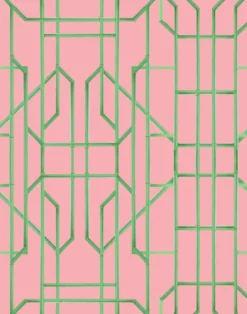Bamboo Candy, Green on Pink