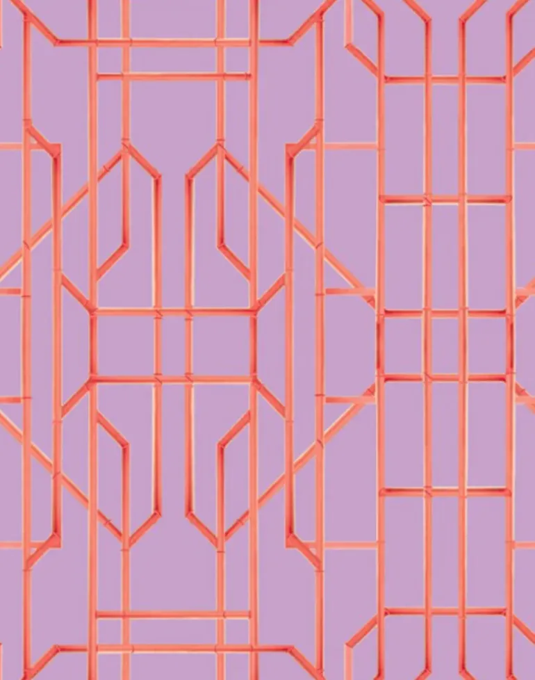 Bamboo Candy, Red on Lilac