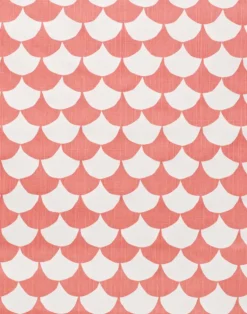 Big Waves Cotton Fabric, White / Coral