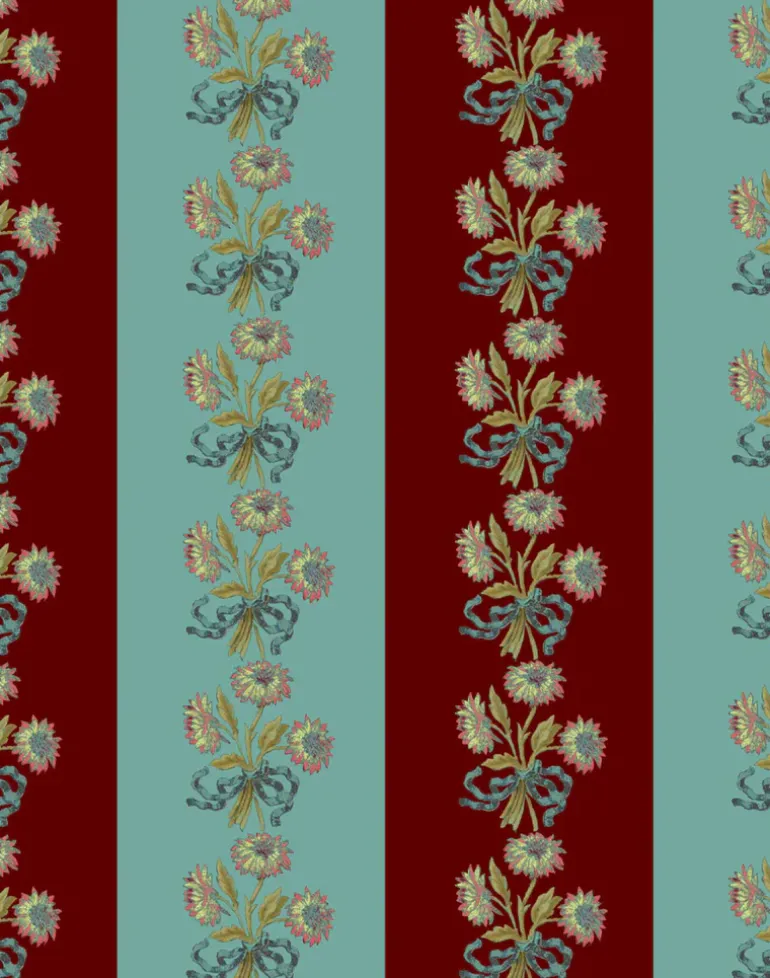 Chateau Stripe, Cherry & Blue Fabric