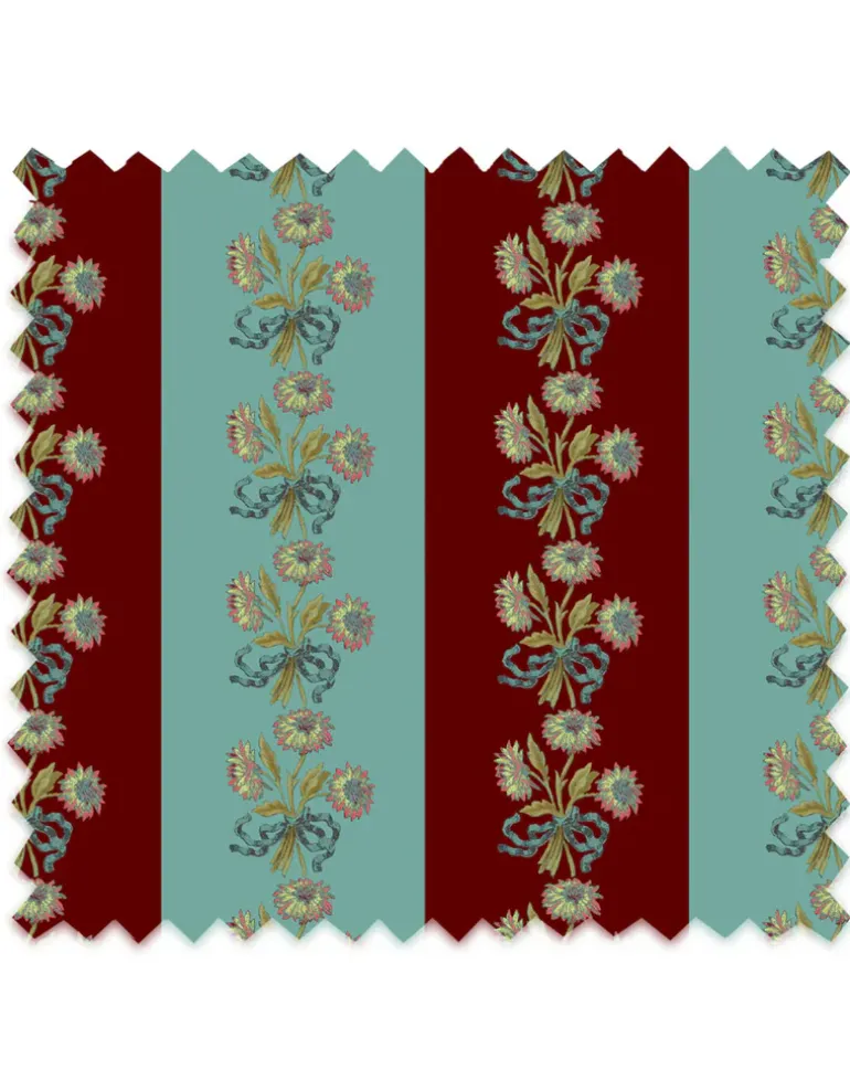 Chateau Stripe, Cherry & Blue Fabric