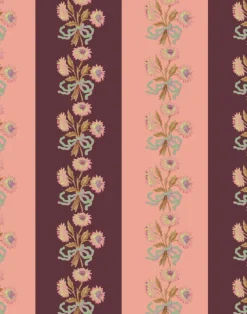Chateau Stripe, Peach & Burgundy Fabric
