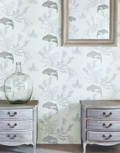 Coral, Pale Grey and Silver