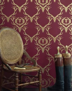 Deer Damask, Claret & Gold