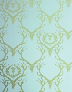 Deer Damask, Duck Egg Blue & Antique Gold