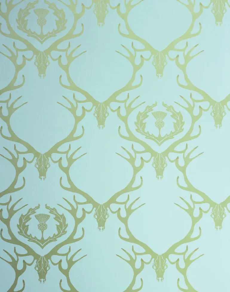Deer Damask, Duck Egg Blue & Antique Gold