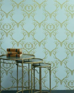 Deer Damask, Duck Egg Blue & Antique Gold