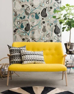 Feathers Cotton Fabric, Black / White