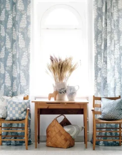 Flora Linen Fabric, Dusty Blue