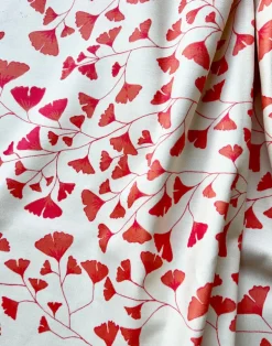 Ginkgo Leaves Fabric, Aurora Red