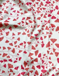 Ginkgo Leaves Fabric, Aurora Red