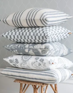 Gustav Linen Fabric, Dusty Blue / White