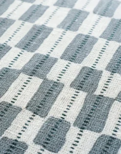 Gustav Linen Fabric, Dusty Blue / White