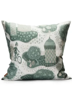 Jardin de la Vie Linen Fabric, White / Pinetree Blue