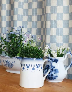 Karin Linen Fabric, Dusty Blue / Sand