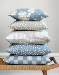 Karin Linen Fabric, Dusty Blue / Sand