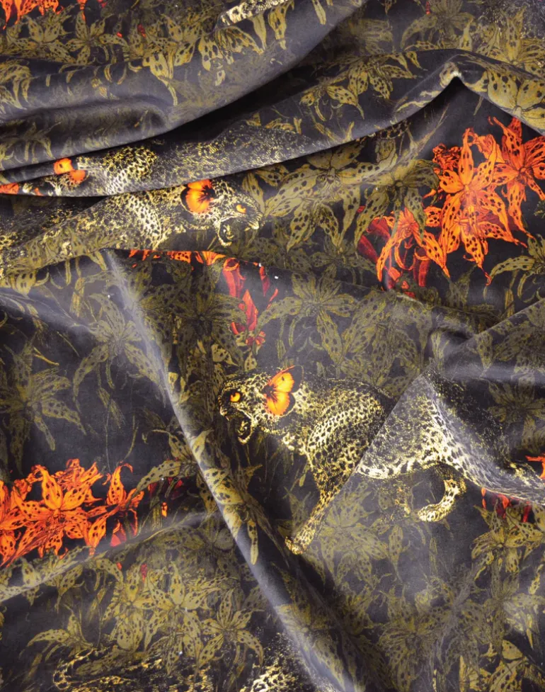 Leopards Prowl Fabric, Black/Khaki