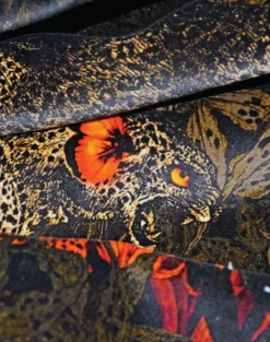 Leopards Prowl Fabric, Black/Khaki