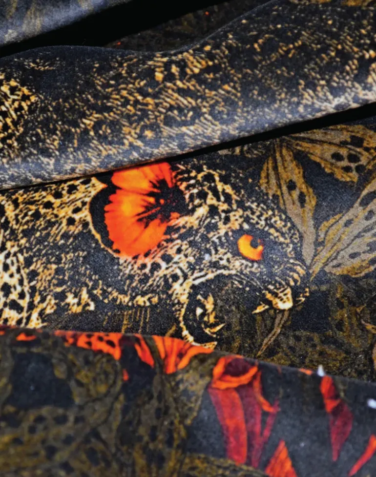 Leopards Prowl Fabric, Black/Khaki