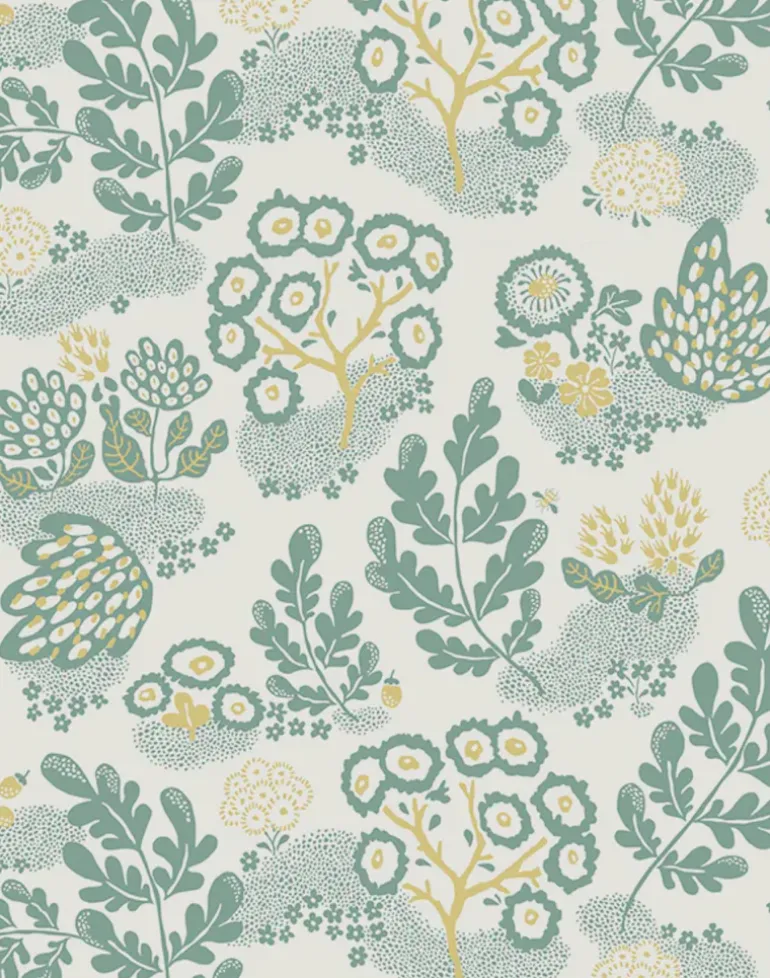 May Linen Fabric, Sand / Forest Green