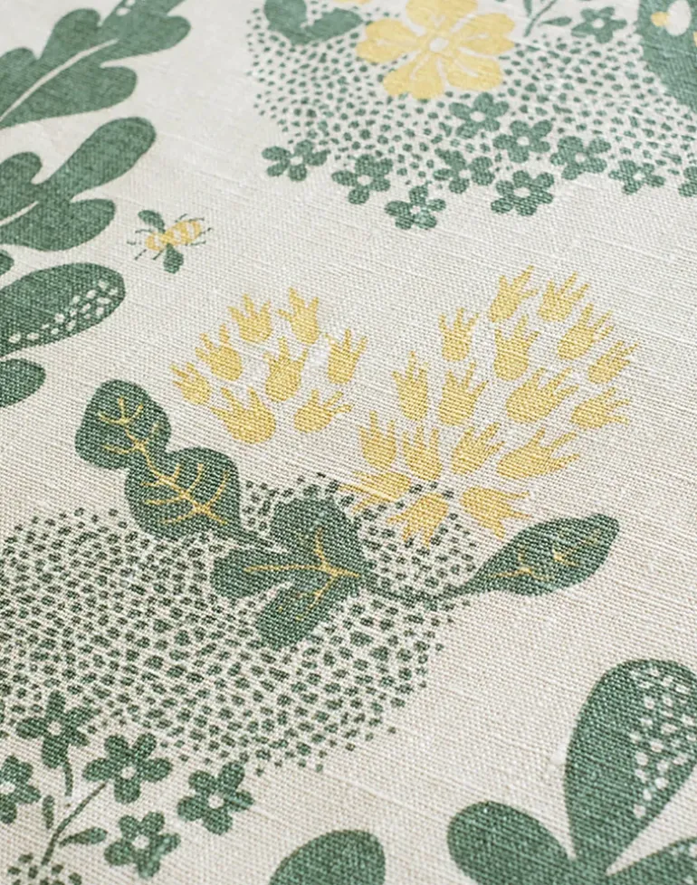 May Linen Fabric, Sand / Forest Green