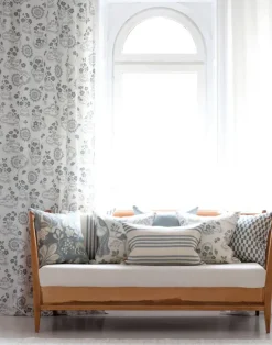 Midsummer Linen Fabric, Dusty Blue / White