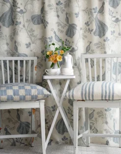 Night Birds Linen Fabric, Light Blue