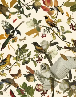 Retro Birds Wallfabric