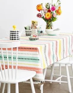 Stripe Dot Cotton Fabric, White / Multi