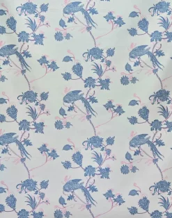 Vintage Bird Trail Fabric, Blue / Pink