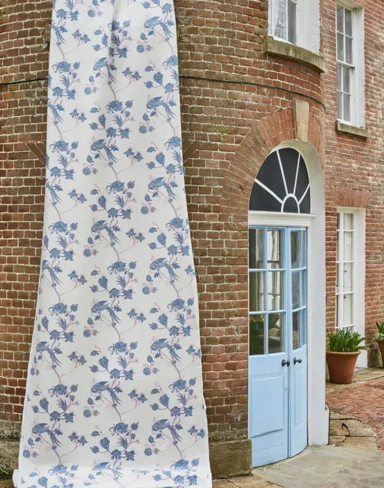 Vintage Bird Trail Fabric, Blue / Pink