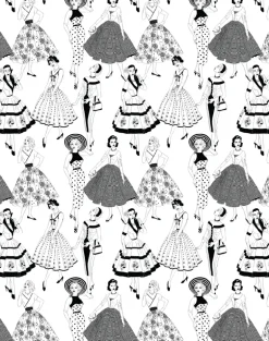 Vintage Dress Wallpaper, Black & White