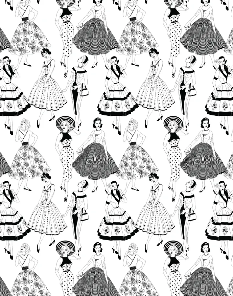 Vintage Dress Wallpaper, Black & White