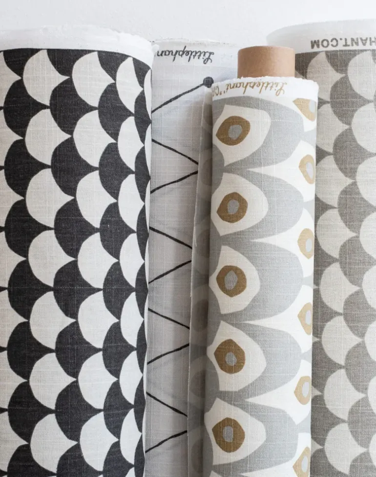 Waves Cotton Fabric, Black / Grey