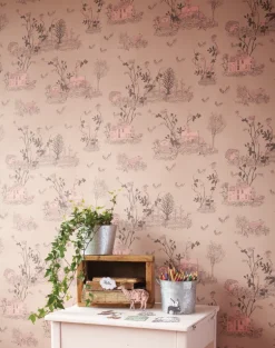 Woodlands Wallpaper in Brown and Pink