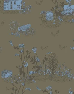 Woodlands Wallpaper in Khaki Blue