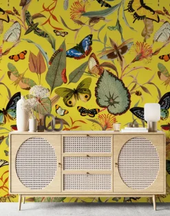 Yellow Butterfly Wallfabric