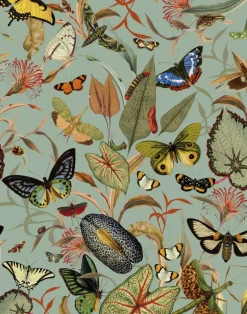 Aqua Butterfly Wallfabric