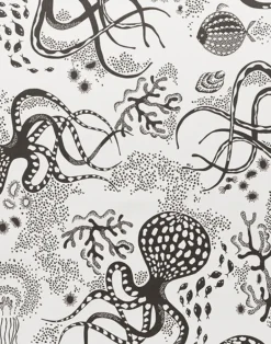 Aquatic Cotton Fabric, White / Black