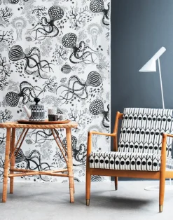 Aquatic Cotton Fabric, White / Black