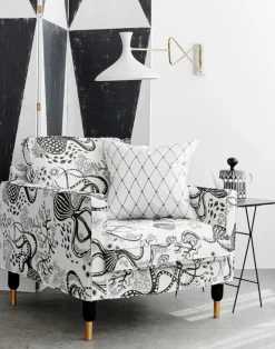 Aquatic Cotton Fabric, White / Black